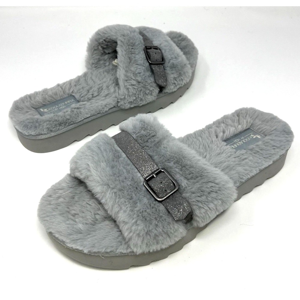 Koolaburra by UGG Furr-ah Slide Sandals Women's Sz 9 Faux Fur Dove Gray Platform